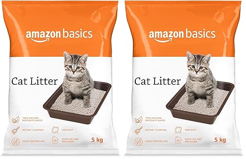 Amazon Basics Scoopable White Bentonite Cat Litter | Unscented | 5Kg - Pack of 2