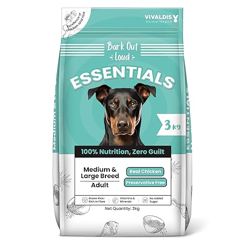 BARK OUT LOUD Essentials Adult Dog Food for Medium & Large Breed | Real Chicken & Egg | Gluten-Free, Prebiotics & Fish Oil for Immunity | Dry Dog Food for Labrador, Retriever, Husky โ 3 Kg
