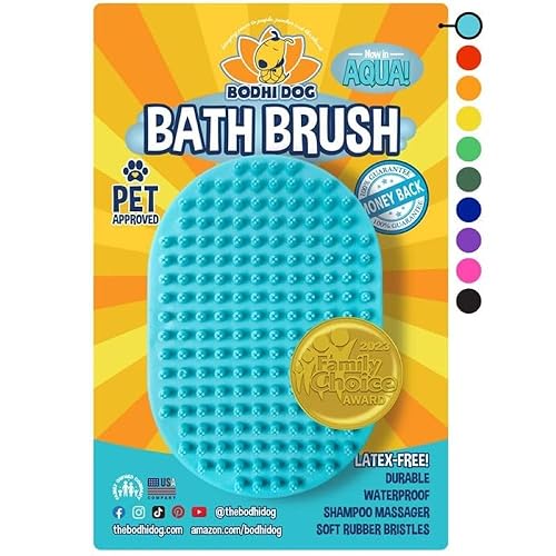 Bodhi Dog Shampoo Brush - Pet Grooming & Bath Supplies for Dogs and Cats - Bath Brush for Long & Short Hair - Premium Scrubber for Shower, Bathing & Massage (One Pack, Aqua)