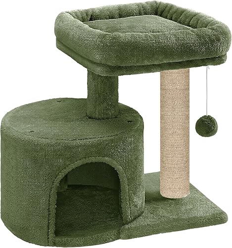 Cat Tree with Scratching Post, Condo and Toy Ball, 19 Inch x 12 Inch x 18 Inch (Green - FURR-16)