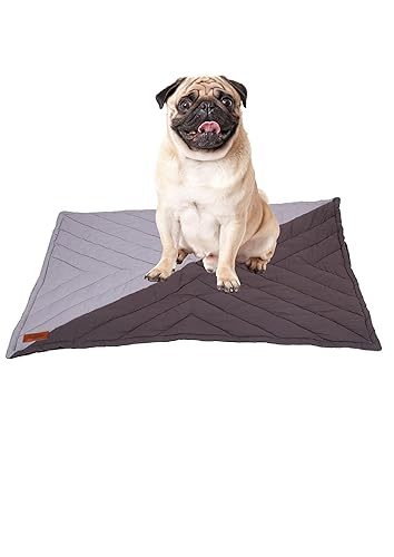 Cotton Canvas Color Blocked Rectangle Pet Bed Mattress | Washable Padded Pet Bed| Light Weighted Dog Flat Mat (Small) _Grey/ Dark Grey