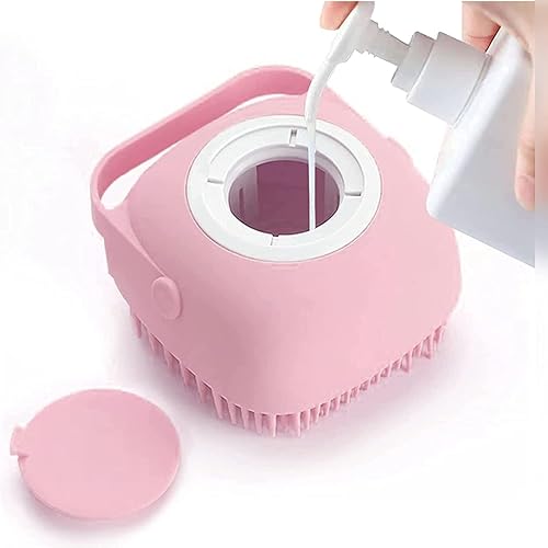 Dog Bath Brush - Soft Silicone Shampoo Dispenser for Hair Fur Grooming and Cleaning - Pack of 1 (Multicolor)