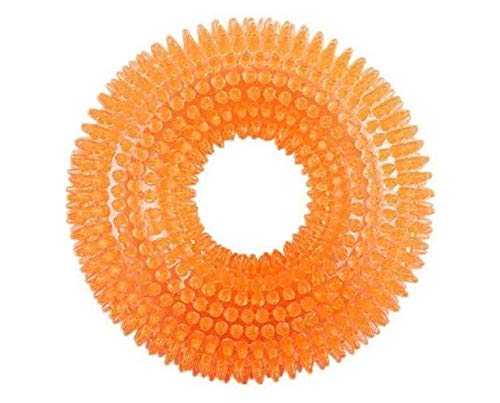 Dog Squeaky Chew Toys for Aggressive Chewers Dental Teething Cleaning [Non-Toxic Soft Natural Rubber], Cute Crystal Ring Design (Orange)