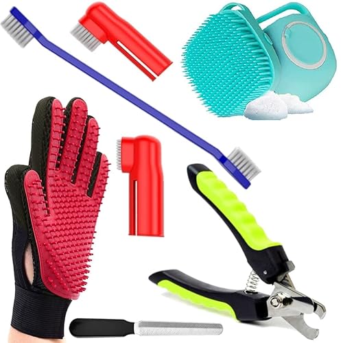 Dog Trust Dogs Grooming Kit – Dog Shampoo Brush 80ml, Nail Cutter, Tooth Brush and Glove for Puppy, Cat and Kitten – Combo of 4