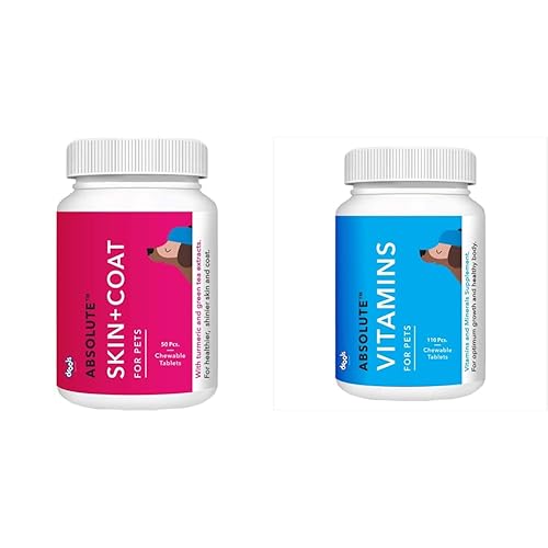 Drools Absolute Skin + Coat Tablet- Dog Supplement, 50 Pcs & Drools Absolute Vitamin Tablet- Dog Supplement, 110 Pcs