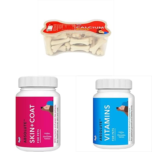 Drools Dog Supplement - Calcium Bone Jar (40 Pieces, 600gm), Vitamin Tablet (110 Pcs), Skin + Coat Tablet (110 Pcs/400gm) - For Dogs of and Ages - Unflavored