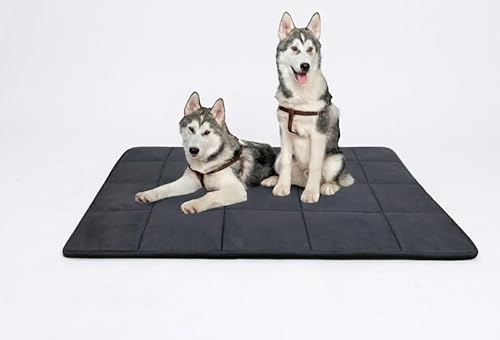 Extra Large Dog Bed Mat for Dogs and Cats Thick Cushion Orthopedic Pet Sleeping Mat Non-Slip Washable Foldable Travel Dog Mat for Indoor Outdoor Use (Black, 35x29inch)