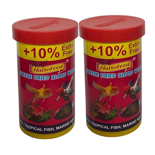 FishAsPets Hallofeed Freeze Dried Blood Worms| Net Weight 44 GMS (22 GMS - Pack of 2 Pieces) | 100% Natural Fish Food for Betta, Tetras, Arowana, Flowerhorn, Oscar โ Improves Health & Immunity
