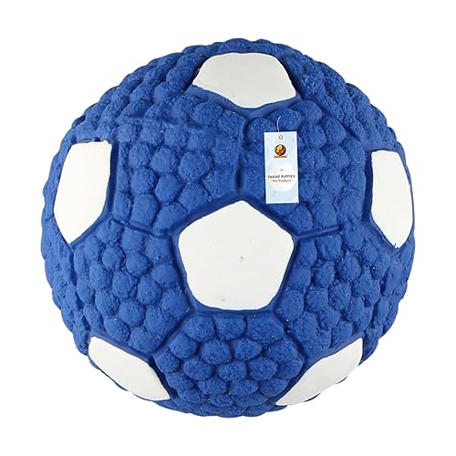 Foodie Puppies Interactive Non-Toxic Soft Latex Squeaky Chew Toy for Small to Medium Dogs (Blue Football - Large) | Chewing, Floating, Training, and Bouncing | Reduce Separation Anxiety