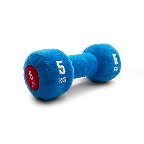 Goofy Tails Gym Series Dumbbell Plush Dog Toy | Light Chewers | Plush Toy | Soft Dog Toys for Puppy | Great for Playing Fetch and Retrieve (Blue)
