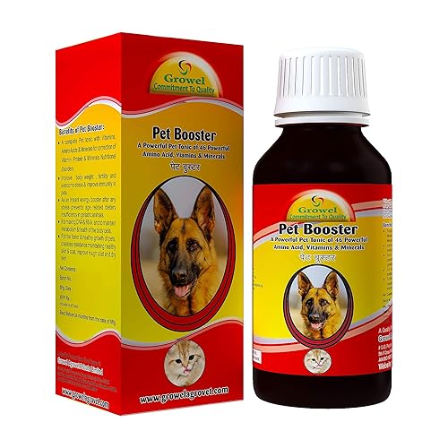 Growel Agrovet Pet Booster โ Dog & Cat Supplement with 46 Amino Acids, Vitamins & Minerals | Growth, Immunity & Weight Support | Multivitamin for Pets โ 100 ml.