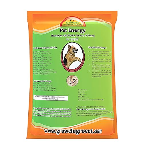 Growel Electral Powder โ Electrolytes with Vitamins, Minerals and Probiotics for Dog and Cat โ 100 gm.