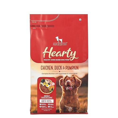 Hearty by HUFT Adult Dry Dog Food โ Oven-Baked Chicken, Duck & Pumpkin โ 5 Kg | Human-Grade, High-Protein | Complete & Balanced Food for All Breeds | No Corn, Soy or GMO