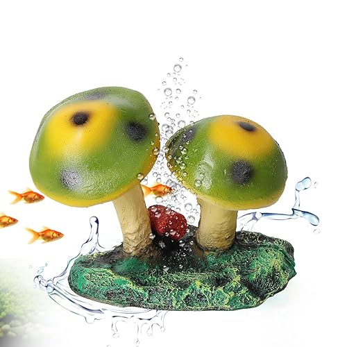 Jainsons Pet Products Aquarium Artificial Resin Mushroom with Air Stone – Fish Tank Decoration Ornament – Bubble Maker for Freshwater & Marine Aquariums (15x11x11 Cm)