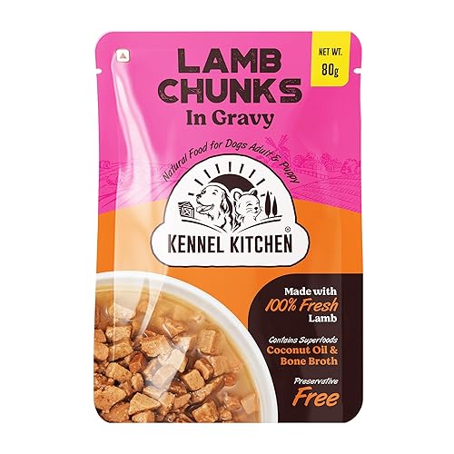 Kennel Kitchen Lamb Chunks in Gravy, 80g (Pack of 12) | Wet Dog Food for Adult & Puppy | Dog Food Gravy with Regionally Sourced Fresh Lamb | Free from Artificial Colours & Preservatives
