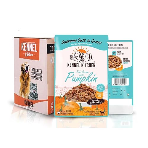 Kennel Kitchen Supreme Cuts in Gravy, Fish Recipe with Pumpkin, 130g (Pack of 12) Wet Dog Food for Adult and Puppy