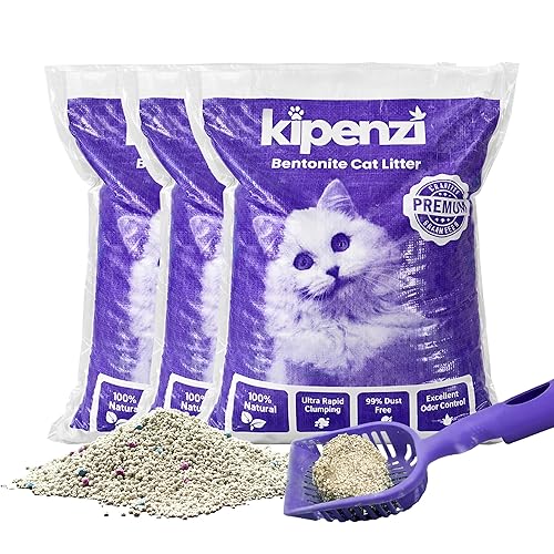 Kipenzi Bentonite Cat Litter- White Bentonite Cat Litter | Strong Clumping | 99.9% Dust-Free | Easy to Scoop | Natural Formula | Superior Odor Control | Unscented 30 Kgs (3 Packs of 10 kgs)