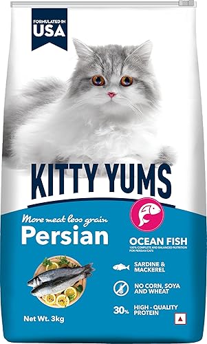 Kitty Yums Persian Adult Dry Cat Food 3kg Pack | Ocean Fish Flavour | Taurine Promotes Strong Vision | Strong Immune System | Radiant Coat & Healthy Skin