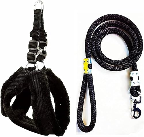 No Pull Dog Fur Harness - Step in Dog Harness and Leash for Small Medium Large Dog - Escape Proof Adjustable Soft Dog Harness Leash Collar Set for Walking Training Hiking Outdoor