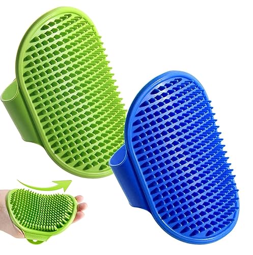 Pet Massage Rubber Bath Glove for Dogs, Cats, Rabbit, & Hamster, Grooming Shampoo Washing Soothing Bristles Hand Brush Comb 1 Piece
