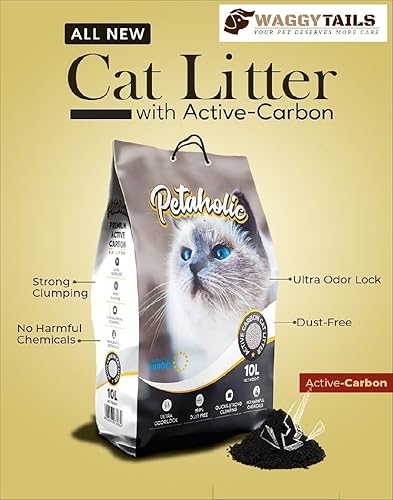Petaholic Cat Litter | Premium Bentonite Clumping Litter with Activated Carbon for Quick Cleaning & Ultra Odour Control Safe for Multiple Cats & Kittens (10KG) (Pack of 1)