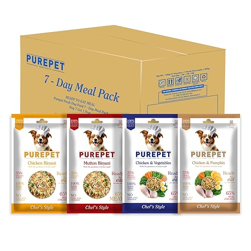 Purepet Fresh Wet Dog Food Day Meal Pack of 7 Biryanis β Mutton, Chicken, Vegetable & Pumpkin (8 x 100g) | Free 1 Pouch Inside | High Protein | Real Meat, Veggies | No Preservatives | Ready to Serve