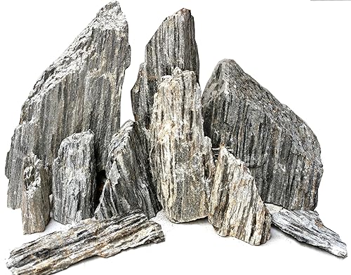 RUKDAยฎ Natural Glimmer Wood Rock | Grey Shimmering Layered Stones with Mica Effect | Aquascaping, Planted Aquarium, Terrarium, Fish Tank, Garden & Home Decor | 100% Natural Stones (0.9, Kilograms)