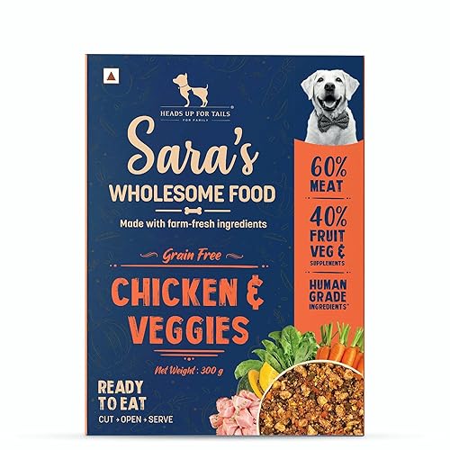 Sara's Wholesome by HUFT Grain-Free Chicken & Veggies Dog Food β 300 gm | Wet Meal with Human-Grade Ingredients | Gluten-Free, Balanced Nutrition | Suitable for Adults & Puppies