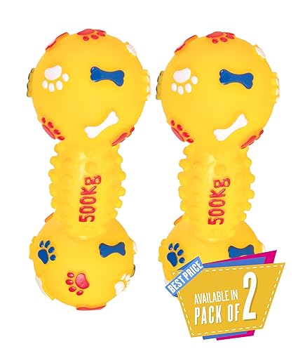 Trixie Rubber Dumbbell Squeaky Toy for Dogs and Puppies, Pet Chew Toys for Training and Playing, Size: M, 19 cm, Get Any 2 Random Colors – Pack of 2